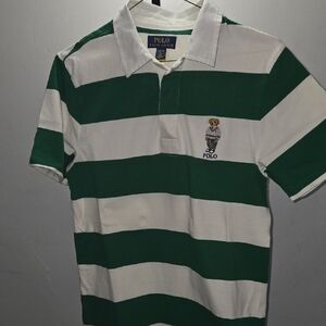 Polo by Ralph Lauren Men's Shirt in Green and White Stripes